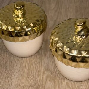 Gold and White Ceramic Acorn Containers